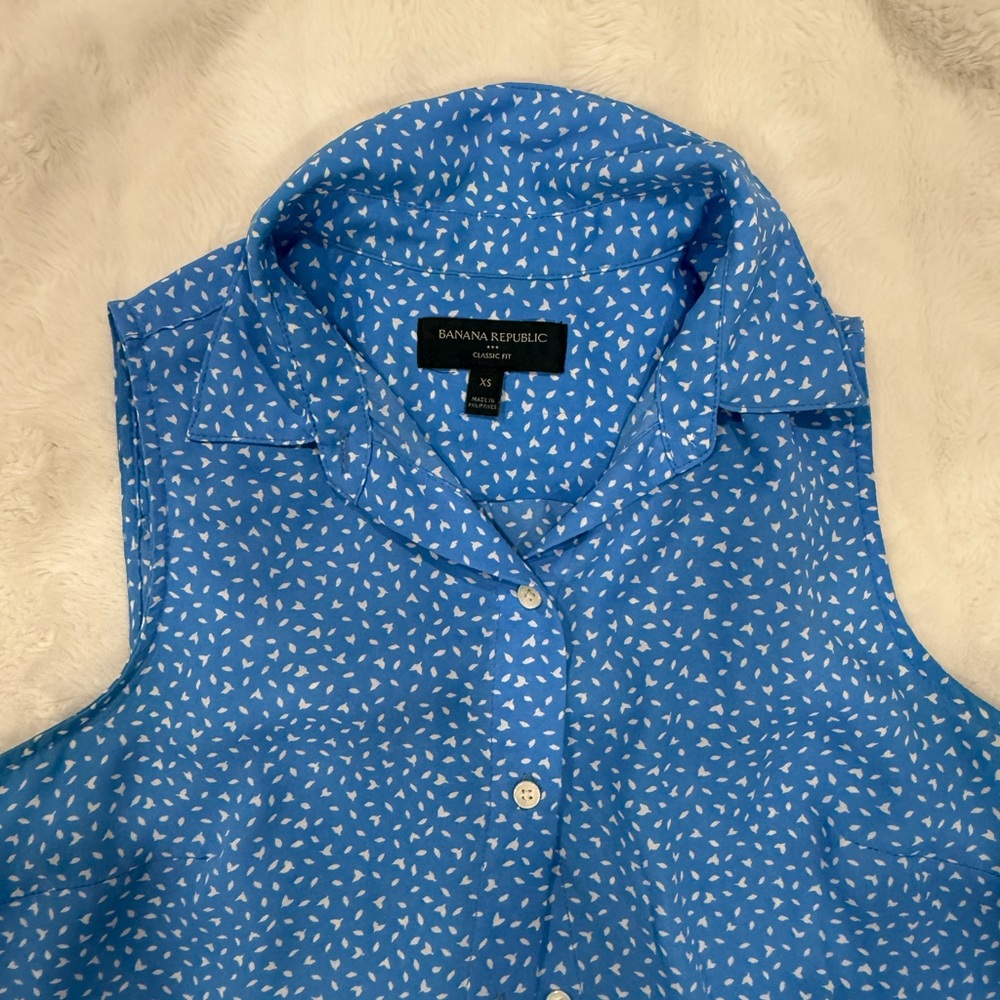 Banana Republic Blue and White Women's Button Down Shirt